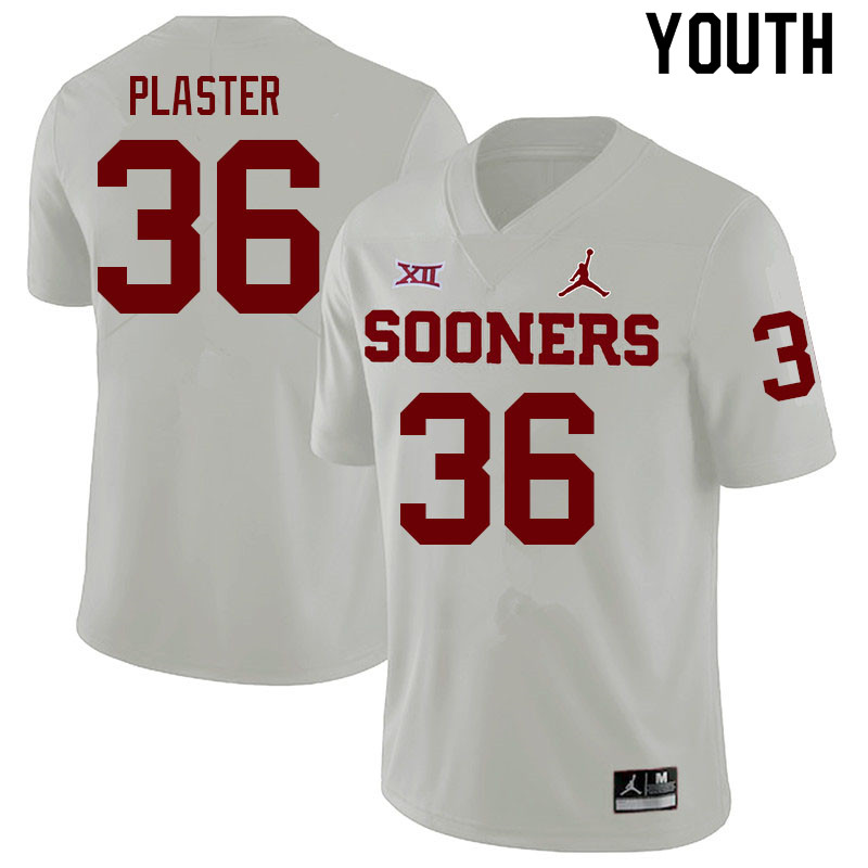 Youth #36 Josh Plaster Oklahoma Sooners College Football Jerseys Sale-White